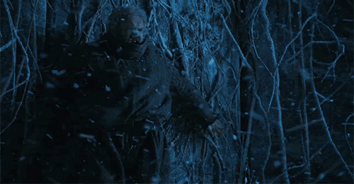 A Game of Thrones character drags someone through the snow, saying, “Hold the door!”