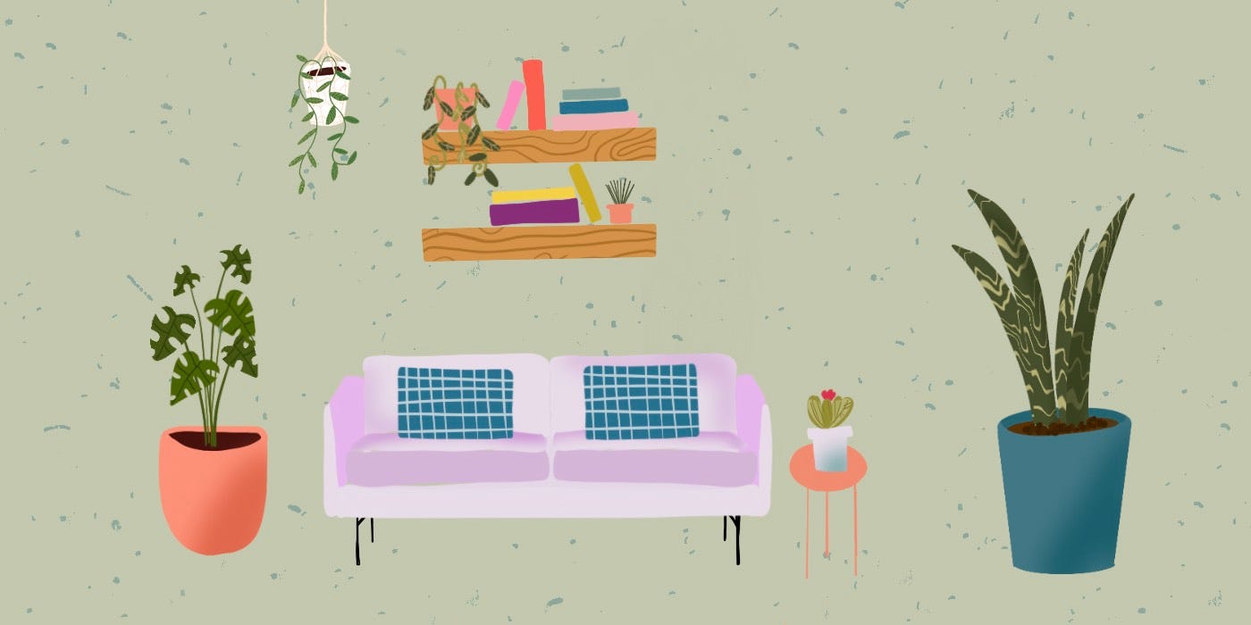 An illustration of an apartment with plants