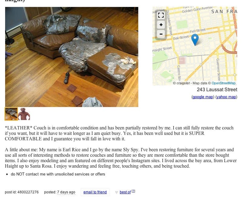 Uhh, WTF Happened To This Couch on Craigslist? — The Bold Italic — San Francisco
