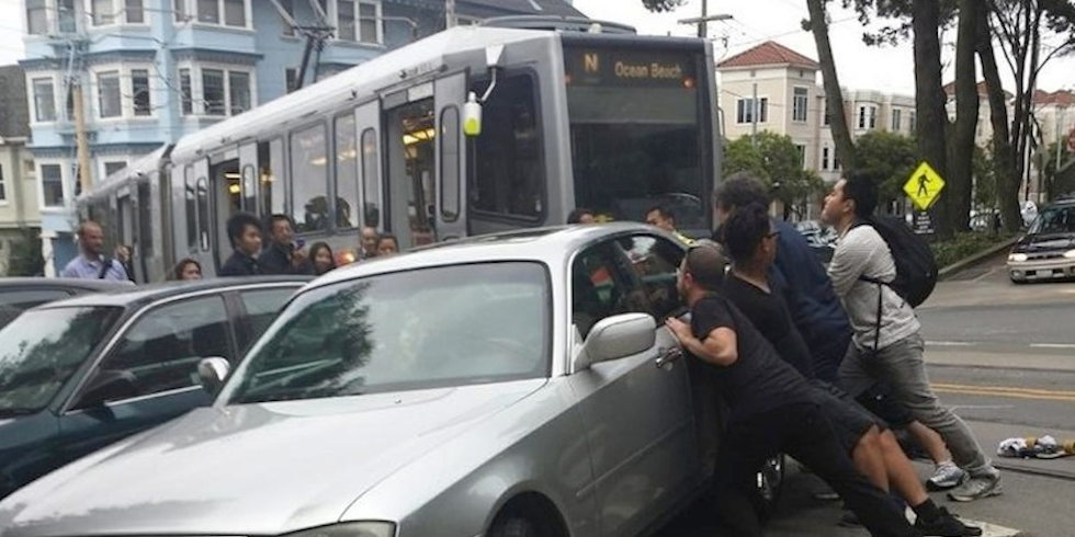 Car Blocking Muni Moved by Riders — The Bold Italic — San Francisco