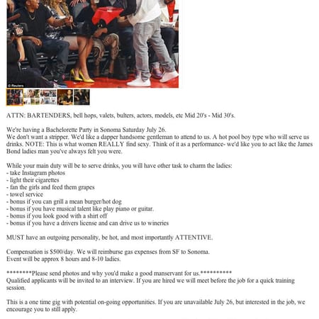 Image of: Craigslist Post Looking for Bachelorette Party “Manservant” — The Bold Italic — San Francisco