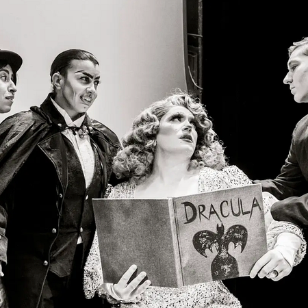 Image of: Dragcula is a black-and-white monster movie come to life